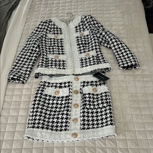 Chic Houndstooth Skirt Set - Black and White